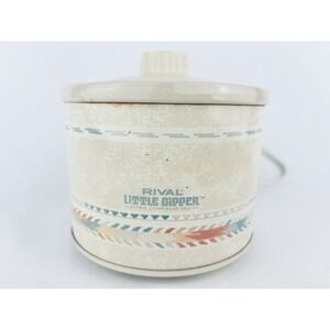 Vintage Rival Little Dipper Mini Crock Pot 3204 Southwest Design w Lid, Tested